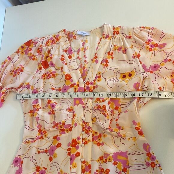 SUNCOO Paris Cream Orange & Pink Floral Clay Midi Dress size T3/ L - Picture 14 of 16